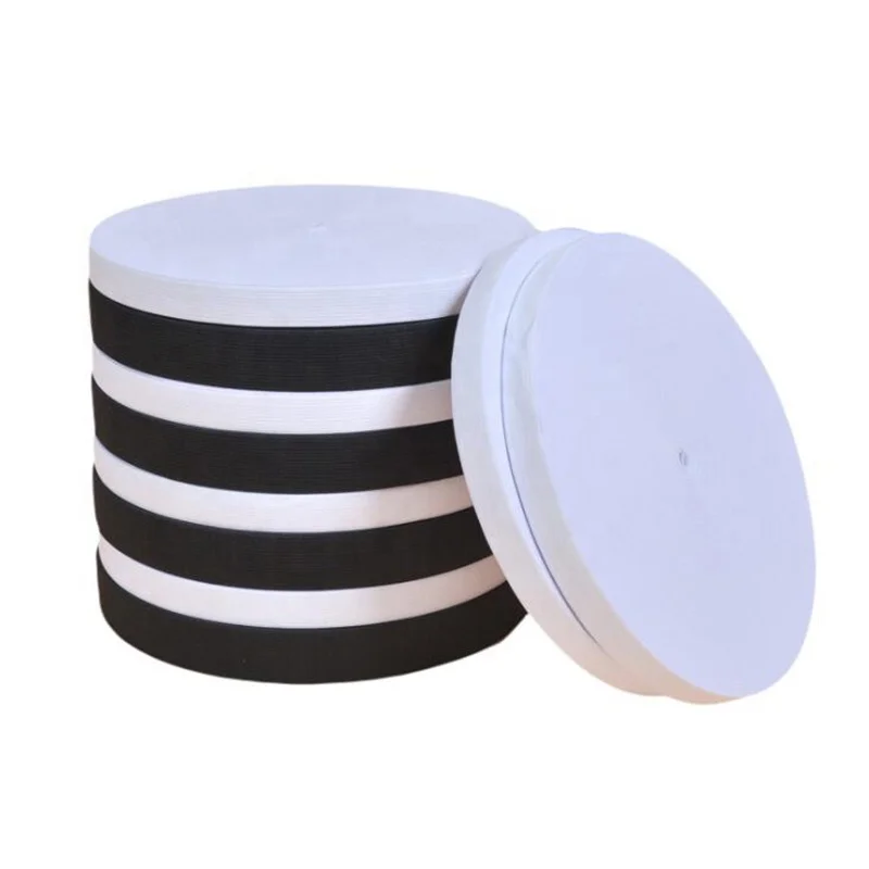 

Wholesale High Quality Custom Woven Black/White Flat Wide 1inch Elastic Band Elastic String
