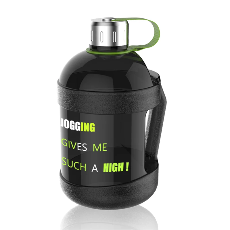 

Motivational BPA FREE large portable handle GYM plastic gallon time marker dumbell workout water jug with mobile phone holder, Customized color