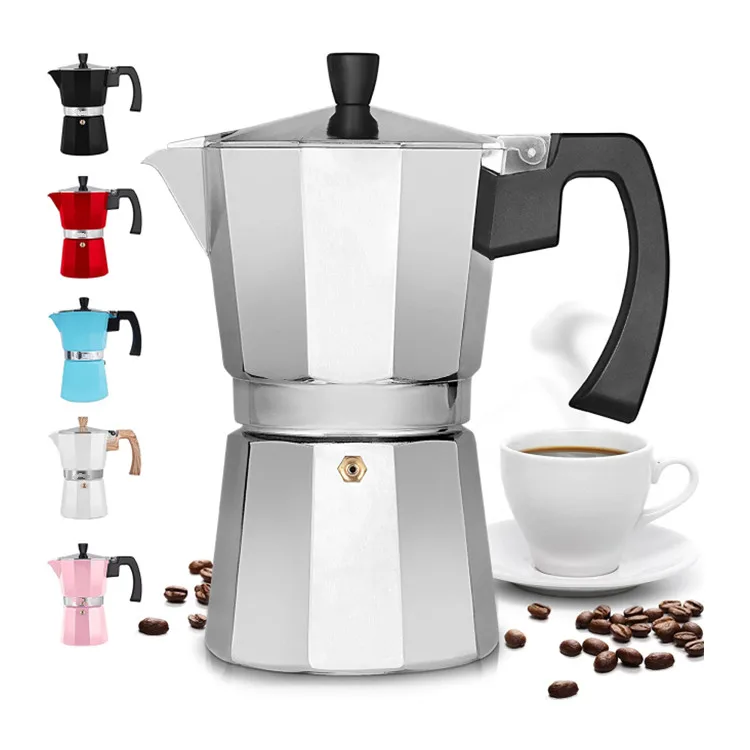 

High Quality Custom Eco-friendly Stovetop Espresso Maker Moka Pot Coffee Maker, Black/silver