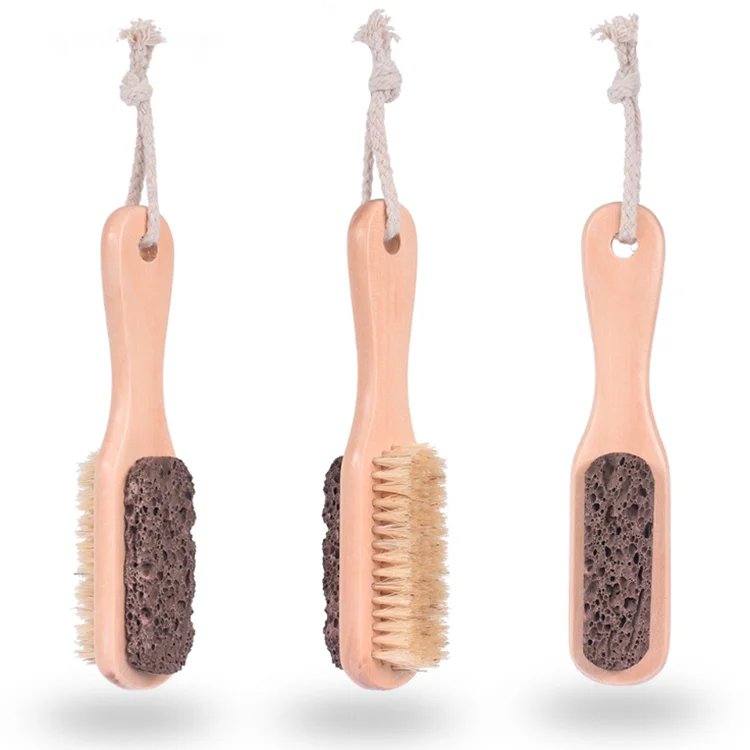 

2 Sided Wooden Handle Bathroom Massager Shower Foot Scrubber For Shower, Brown