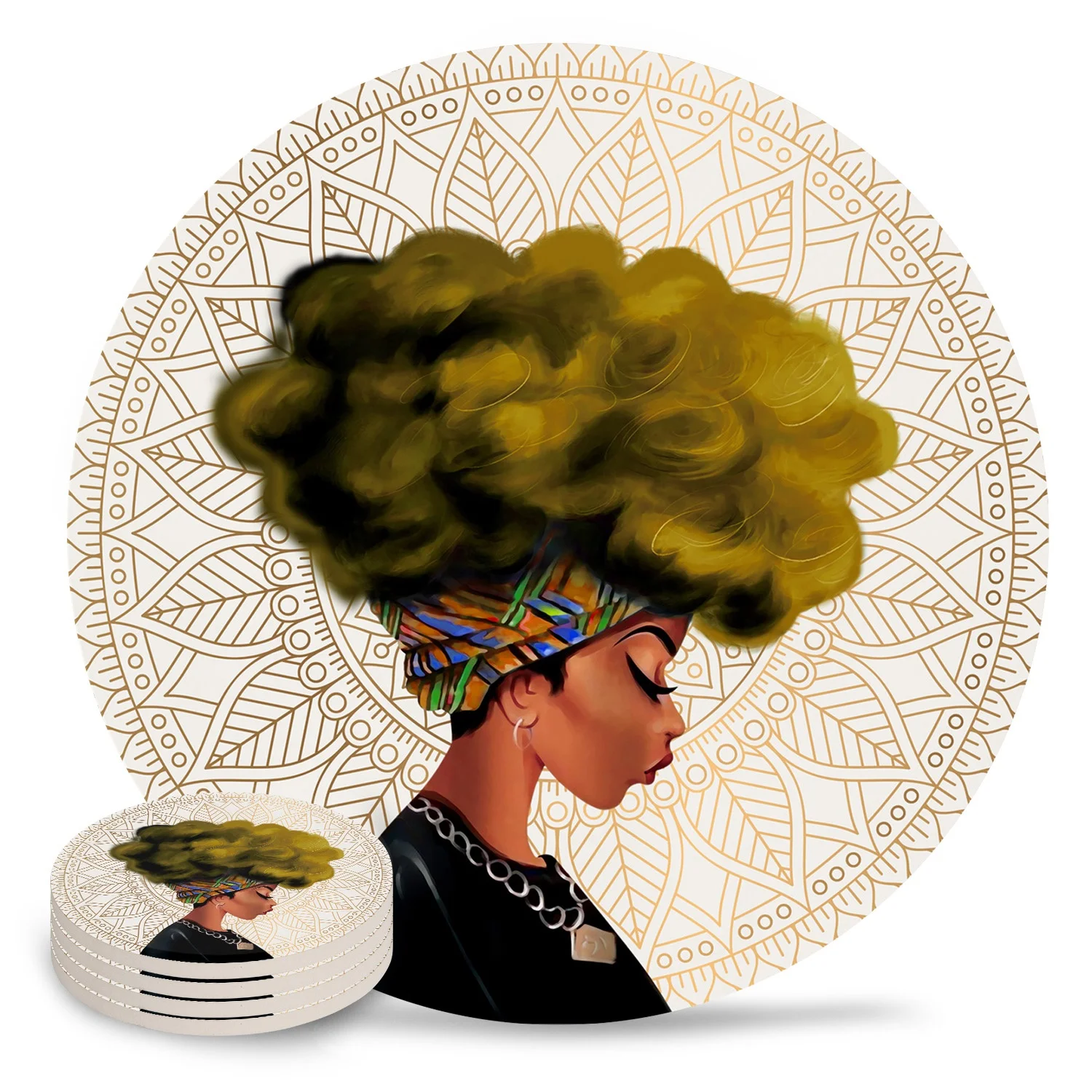 

Amazon hot selling African American black women Absorbent Drink Coasters Set Cool Cork based Coasters For Drinks