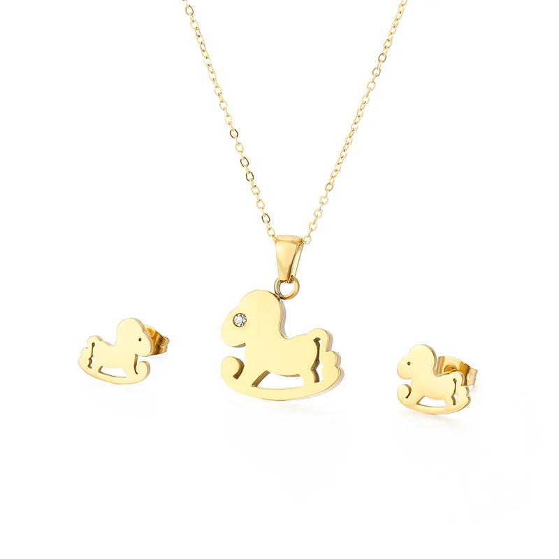 

Elegant Stylish Gift Wedding Earring Necklace Set Animal Horse Stainless Steel Jewelry Set, Gold,sliver