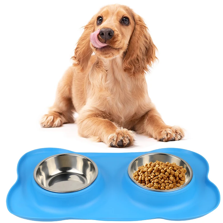 

Dog Bowls with Foldable Silicone Mat Wholesale Manufacturer Stainless Steel Pet Bowls & Feeders Automatic Pet Feeding Eat Food, Red, blue,black