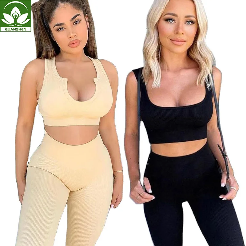 

2021 Workout Gym Clothing Suits Ribbed Sports Bra And Butt Lift Leggings Set Fitness Seamless Yoga Wear For Women