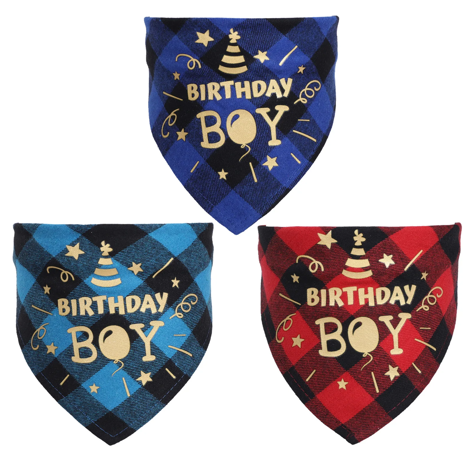 

Hot Selling Birthday Plaid Pet Bandanas Cotton Bibs Triangle Head Scarf For Dog Cat