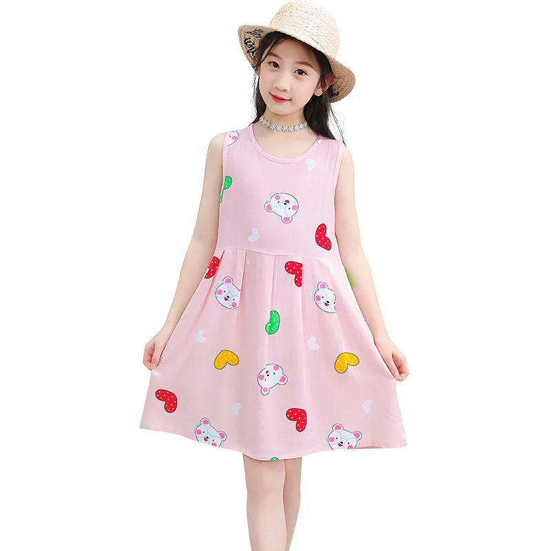 

Summer Cotton Silk Girls Dress Pink Princess Suit Non-Fading Children'S Dress XQM