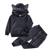 

Fashion hoodie with wings baby fall winter children girls velour tracksuit