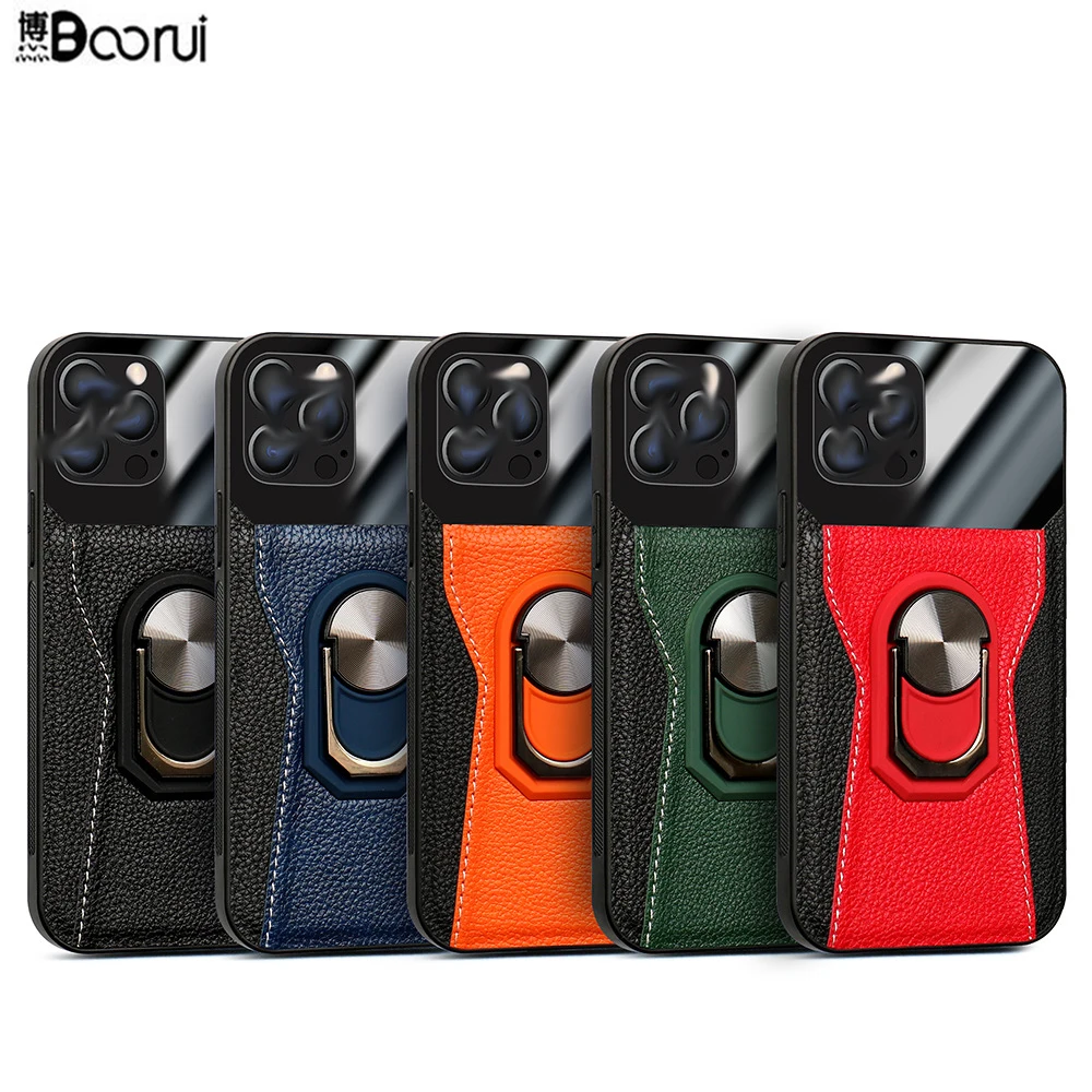 

BOORUI Luxury leather phone case for iphone 12 pro max phone cover case ring bracket magnetic phone case for iphone, 5 colors