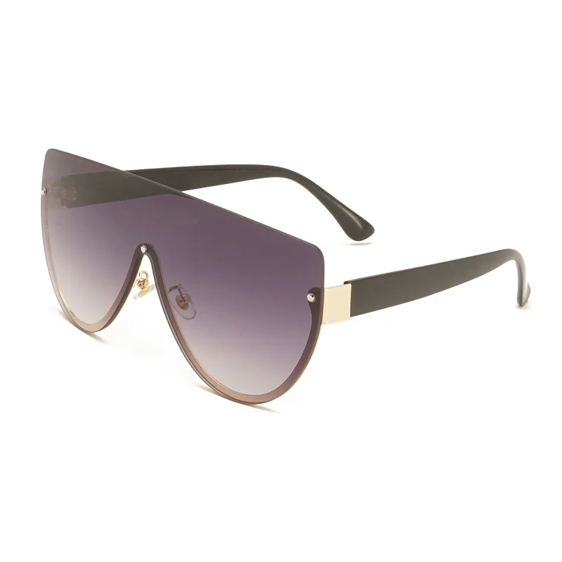 

New trendy designer one piece large rimless oversized women metal mirror sunglasses 2021, Mixed color
