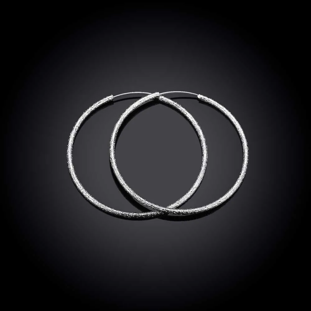 

Free Shipping 925 Sterling Silver Simple Scrub 3.5cm/5.0cm Hoop Earrings for Women Trendy Jewelry Earrings, White