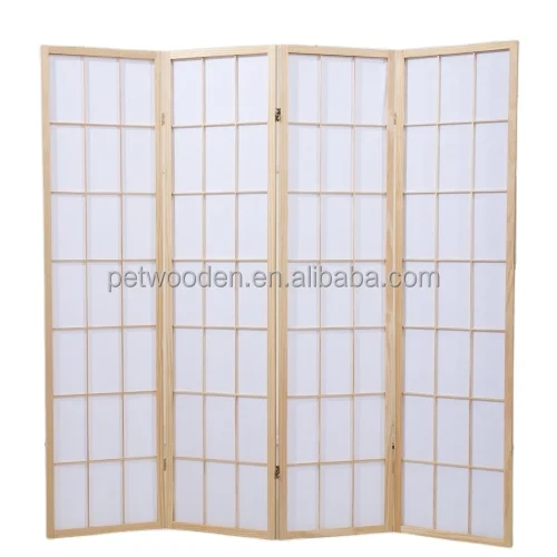 

4 panel wooden room divider screen rice paper shoji screen