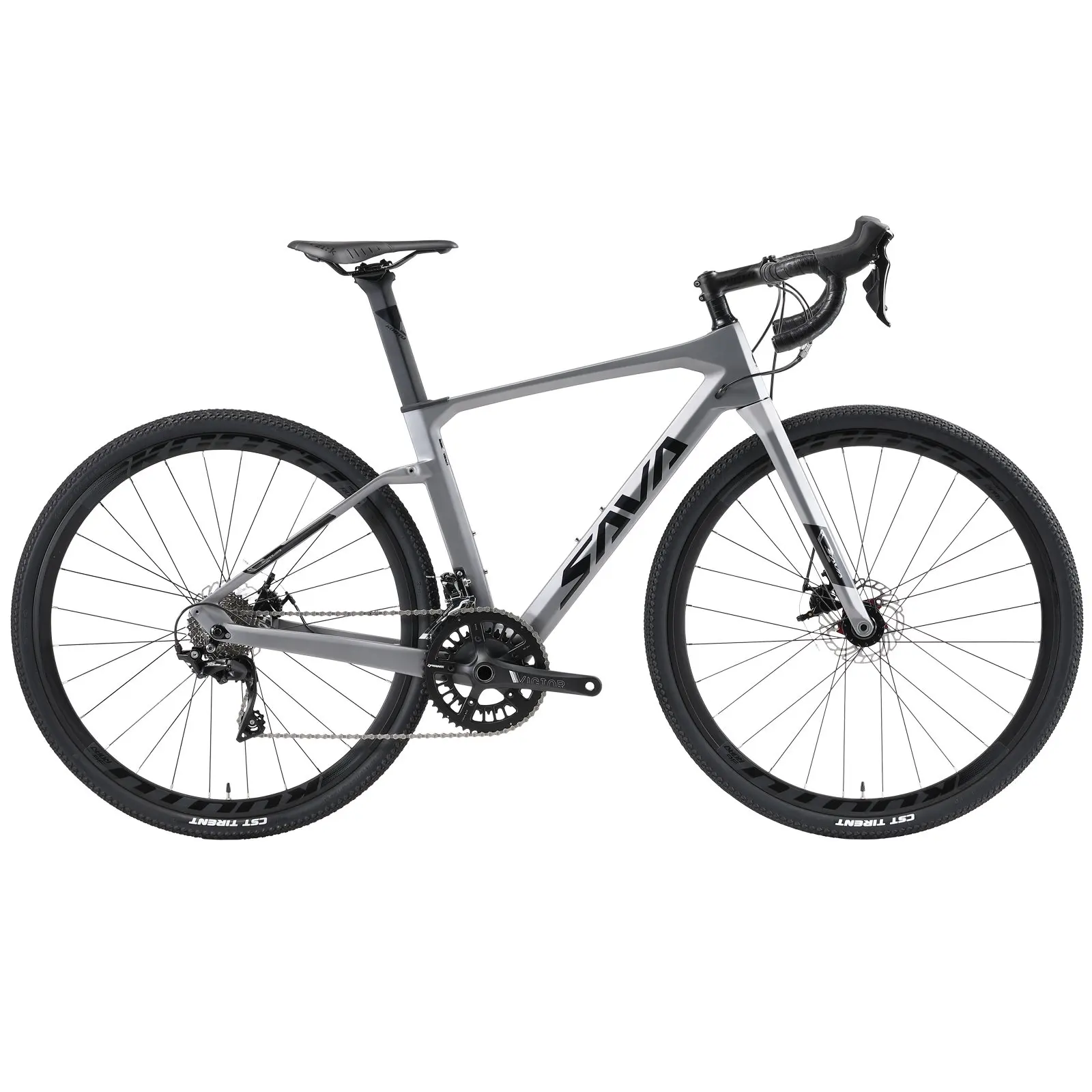 

SAVA Carbon Fiber Gravel Road Bike 700x40C Gravel Bicycle 40c Tires Gravel Racing Bike 18/22 Speed, Grey/green