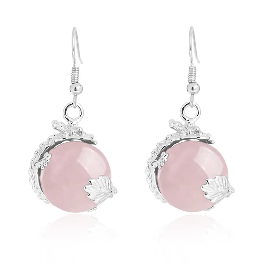 

New fashion natural stone dragon wrap round bead Crystal earring rose quartz amethyst gemstone jewelry foe women