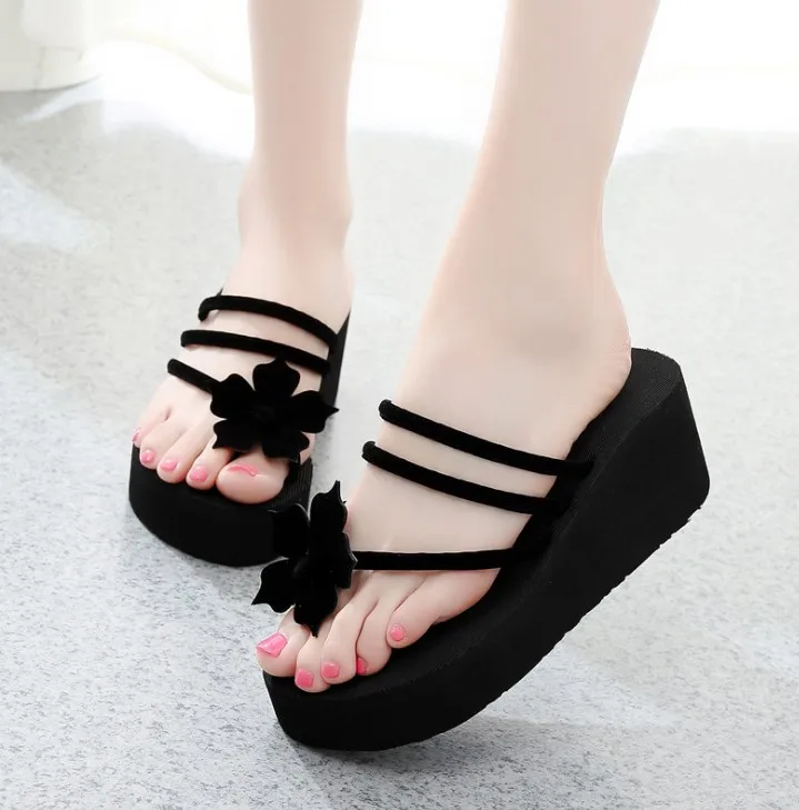 

New Fashion Women's Outdoor Flip-flops 2020 Platform High Heel Floral Slippers for Ladies, 12 colors