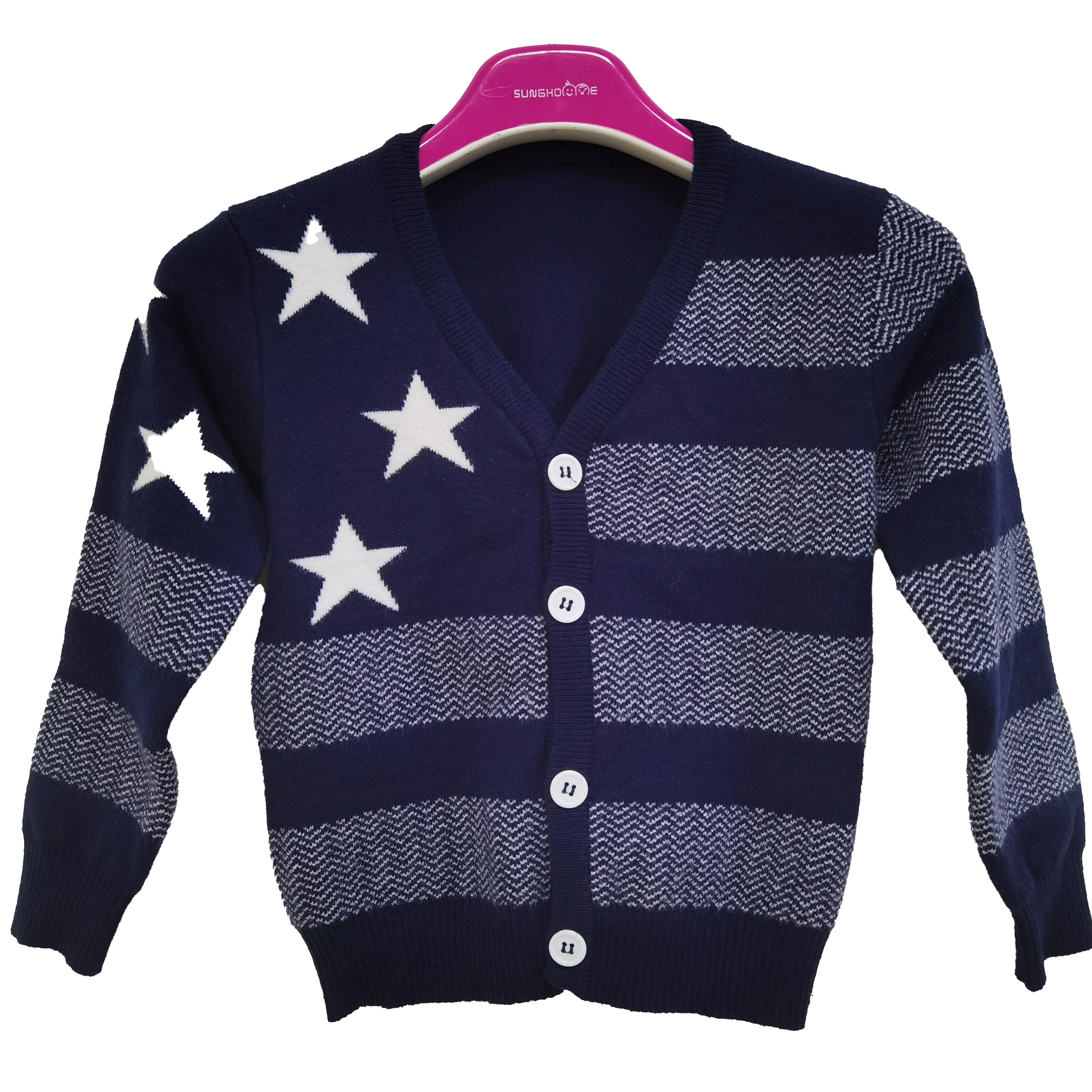 

Cute Boy Cartoon Jacquard Knit V Neck Long Sleeve Boy Cardigan Sweater