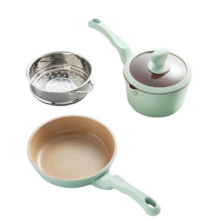 

KUB pots and pans nonstick cookware set ceramic frying pan non-stick aluminum cookware set, Green, pink