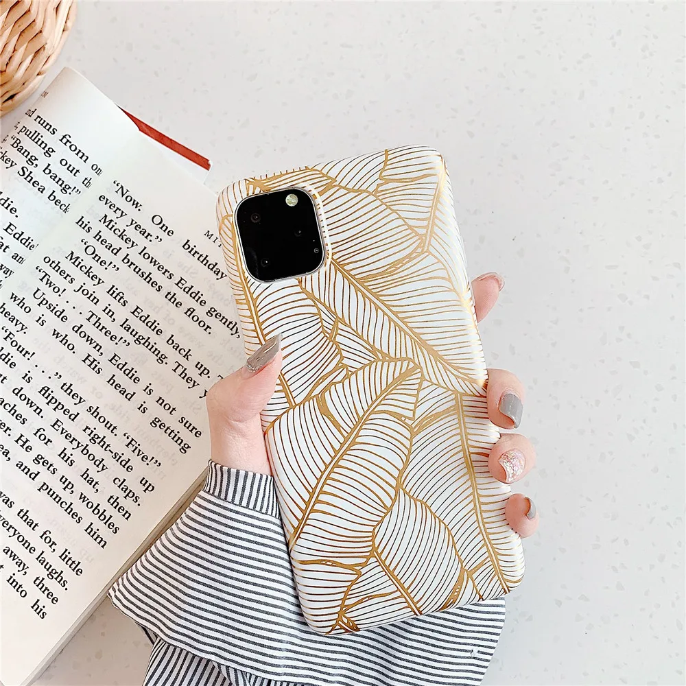 

Cute Floral Gradient Design Soft Silicone Phone Case for iPhone 11 With Bronzing Gold Flowers Roses Pattern Cover for iPhone XR, 2 colors optional