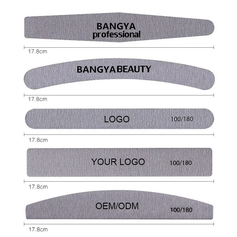

Free sample ! Half Moon nail file Double Side professional nail files 100 180, Black, white, grey