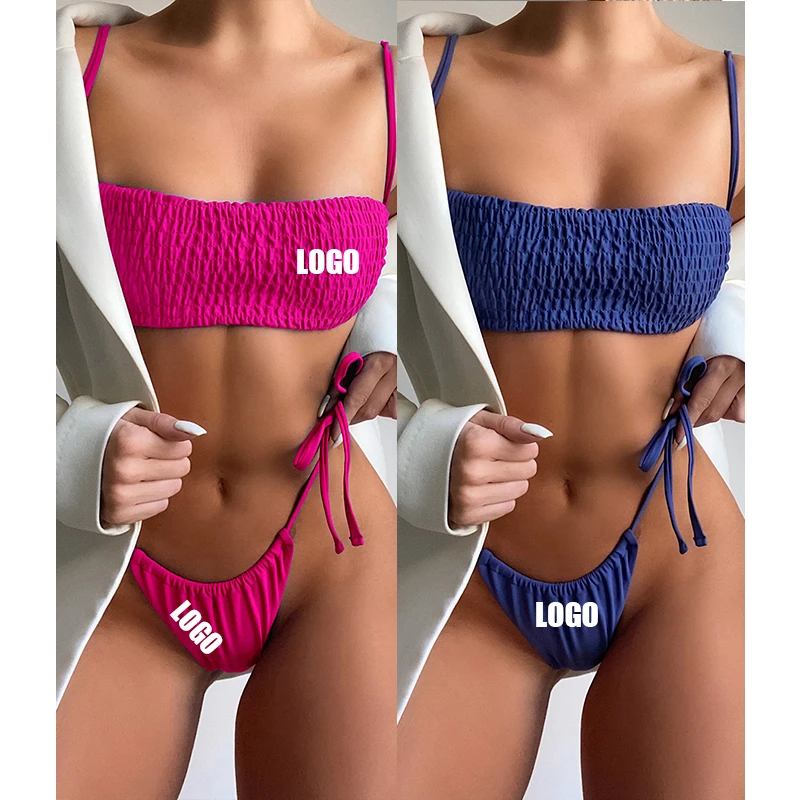 

Free Shipping Custom Bikini Private Label Open Sexy Girls two Piece Swimsuit Towel fabric basic swim wear rib swimwear