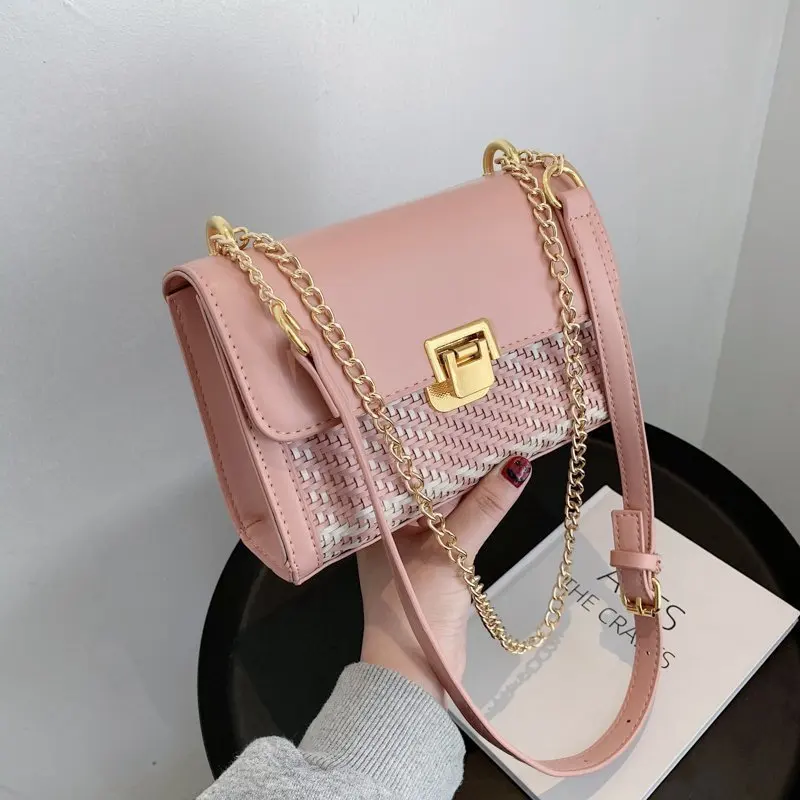 

2021 summer new trendy fashion woven shoulder small square bag western style chain crossbody bag, 4colors