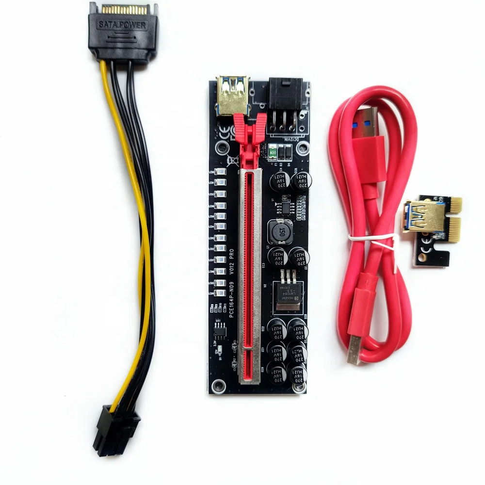 

2022 Newest V012 Pro PCI-E Riser PCIE 1x 16x PCI Express Riser V12 011 Pro GPU Riser Ver 012, Black