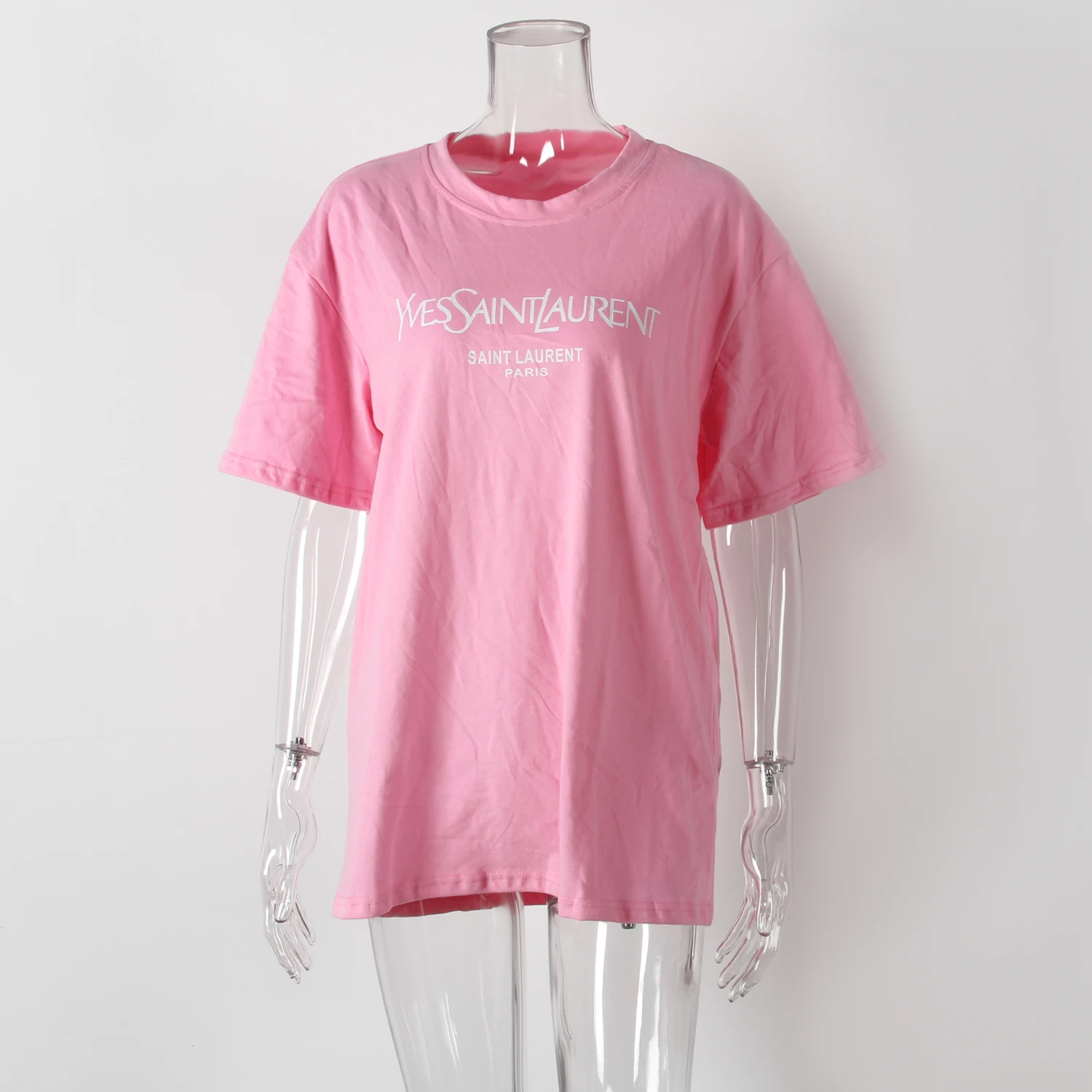 
8055 Women Cotton Fabric T-Shirts Women High Quality Long Tees Female Streetwear Casual Loose Tops Letter print tshirt Wholesale 