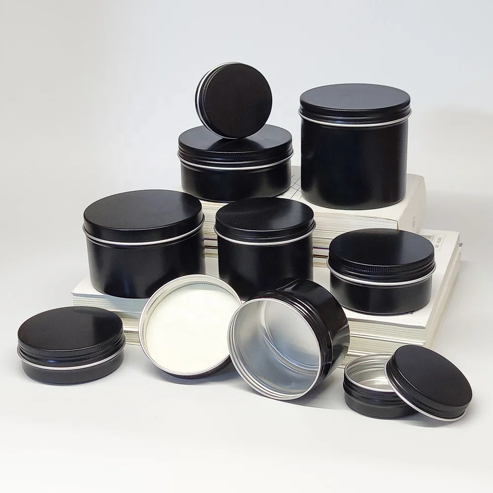 

5ml 30ml 80ml 150ml Matte Black Soap Cosmetics Lip Balm Jar Empty Candle Tin Can Round aluminium Metal Packaging