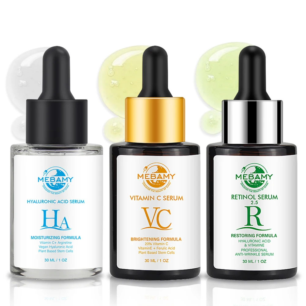 

Hot Sale Anti Aging 3-Pack Bundle Face Skin Care Vitamin C Serum Retinol And Hyaluronic Acid Face Serum