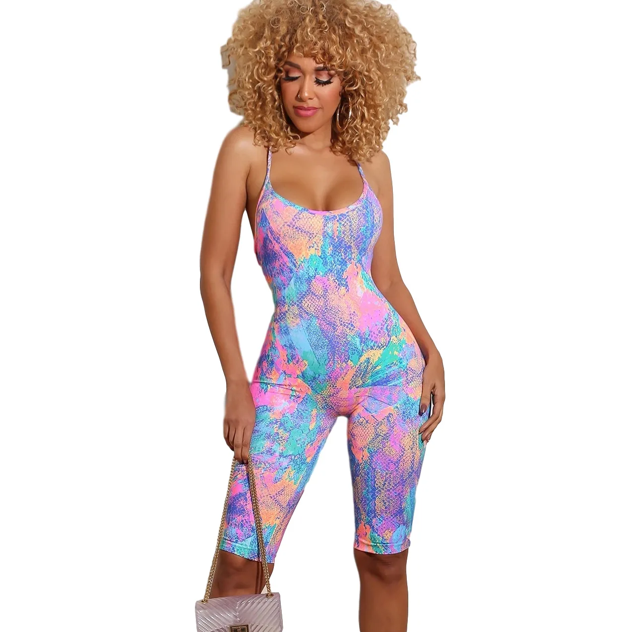 

Summer Hot Sale Fashion Women's Wrapped Chest Tie Dye Plus Size Jumpsuit, As picture