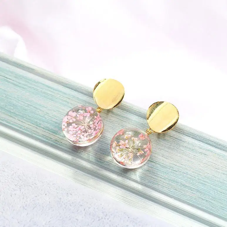 

Komi Korean Style Glass Ball Baby's Breath Earrings Nice Flower Drop Earrings for Women