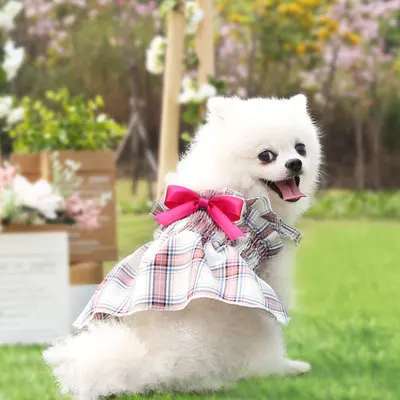 

Wholesale Plaid Skirt Folds Dog Cat Pet Apparel Dog Dress Wedding