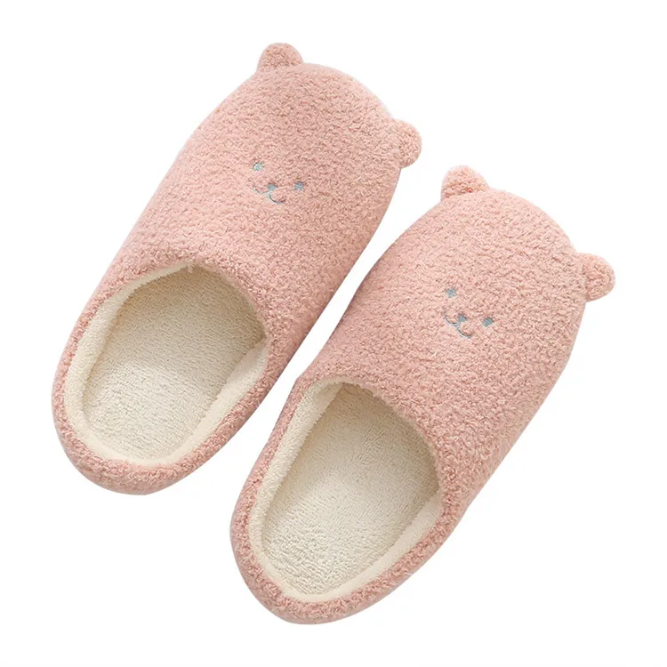 

New Soft Bottom Cute Bear Home Anti Slip Silent Slippers Winter Warm Couple Cotton Slippers, As picture