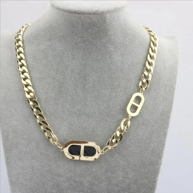 

Brand design hiphop Gold Plated Cuba Chain DD Letter Necklace Women Exaggeration Statement Bracelet Stainless Steel Necklace