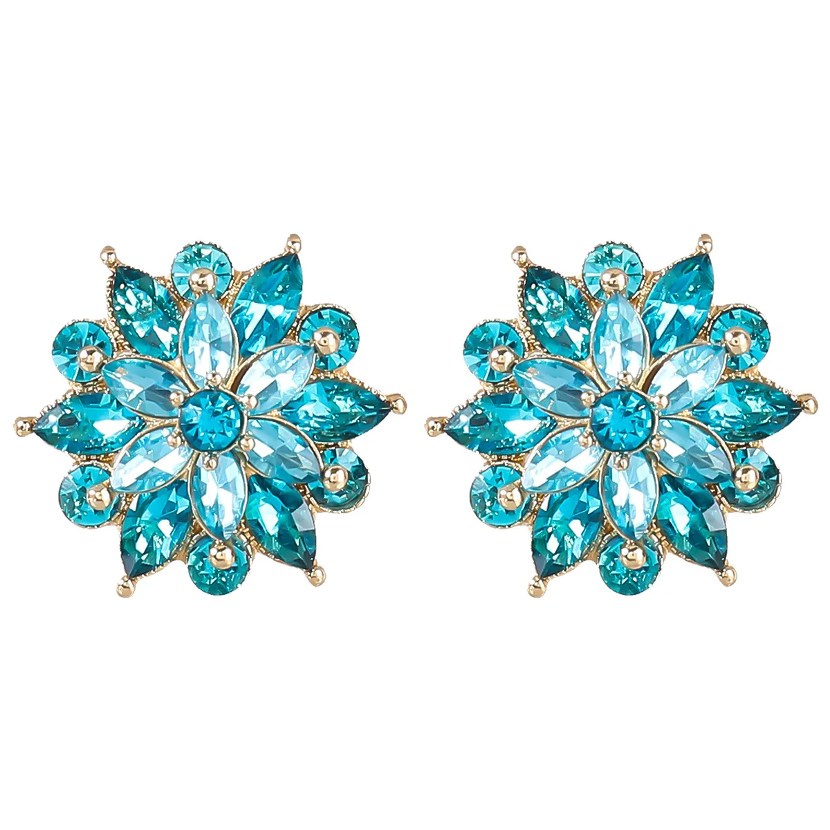 

Hot Selling Elegant Hypoallergenic Large Big Rhinestone Daisy Sunflower Floral Cluster Flower Stud Earrings