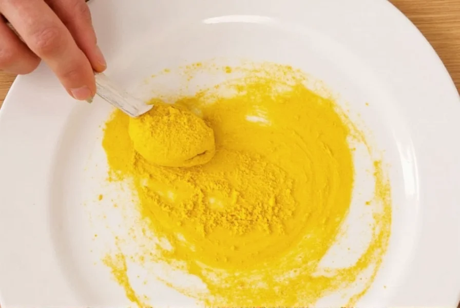 Kitchen counter with turmeric stain being treated with baking soda paste