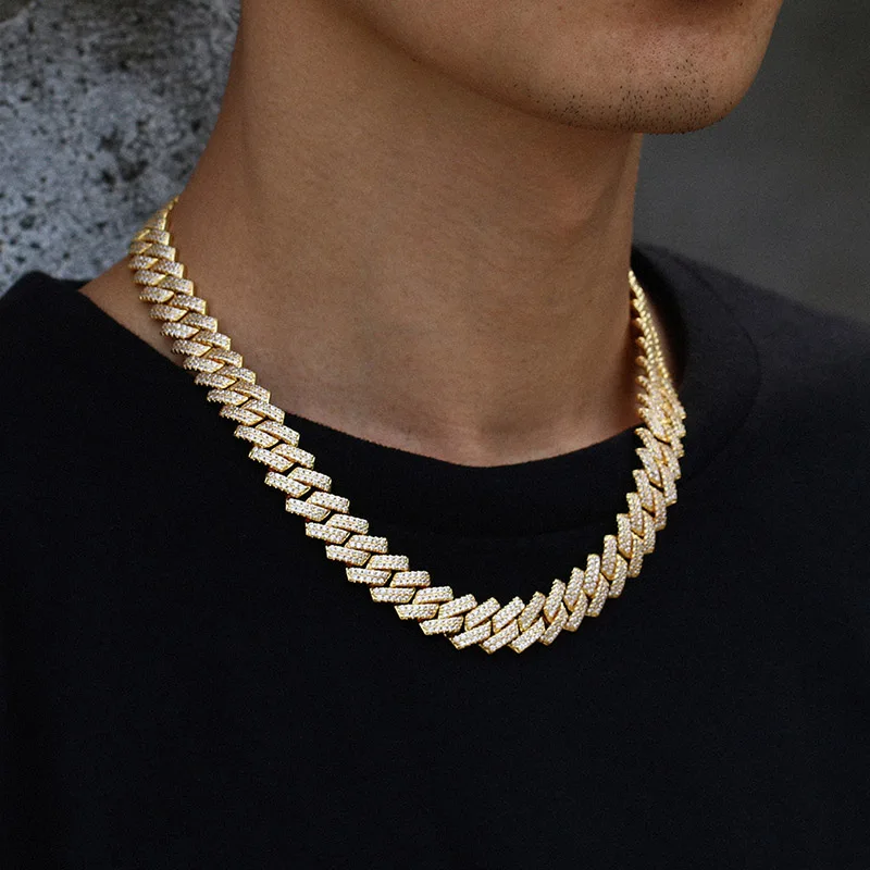 

Hot sale Solid 14mm Miami Cuban Choker Square Link Necklace Gold Color Iced Out Cubic Zirconia Rock Hip hop Style Men's Jewelry