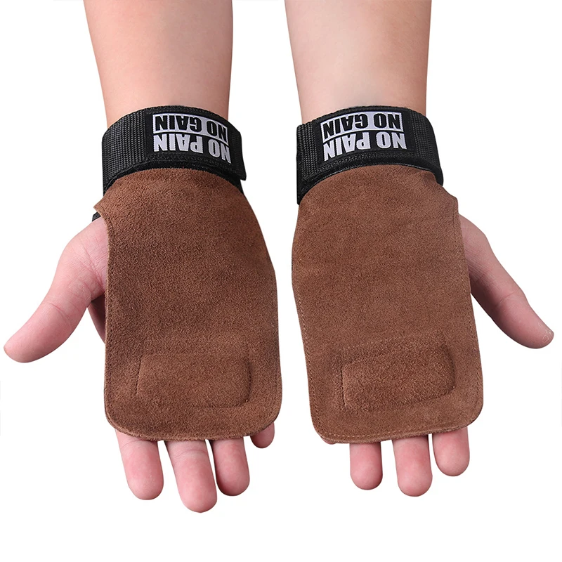 

Cow Leather Weight Lifting Hand Grips Adjustable Neoprene Padded Wrist Wraps for Power Lifting, Brown