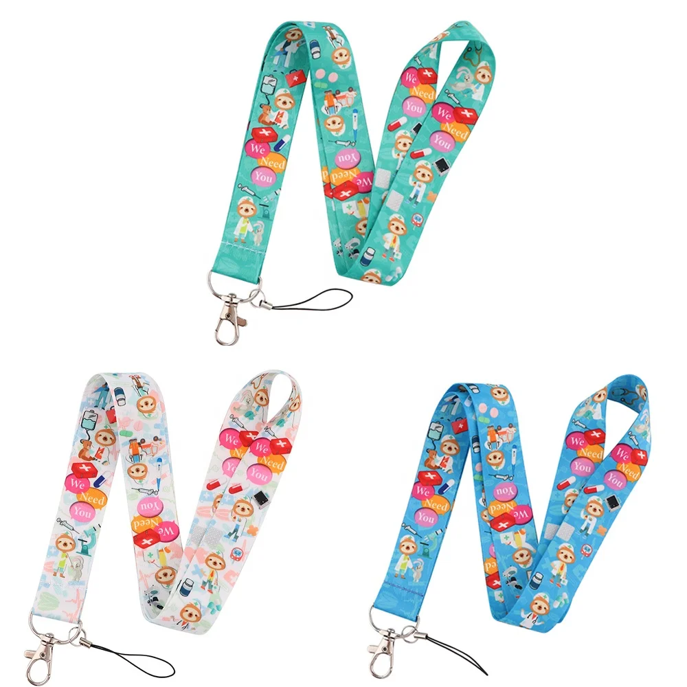 

Custom Nursing Design Neck Strap Polyester Cartoon Monkey Nurse Medical Print Accessories Lanyard For Card Holder, Customized color