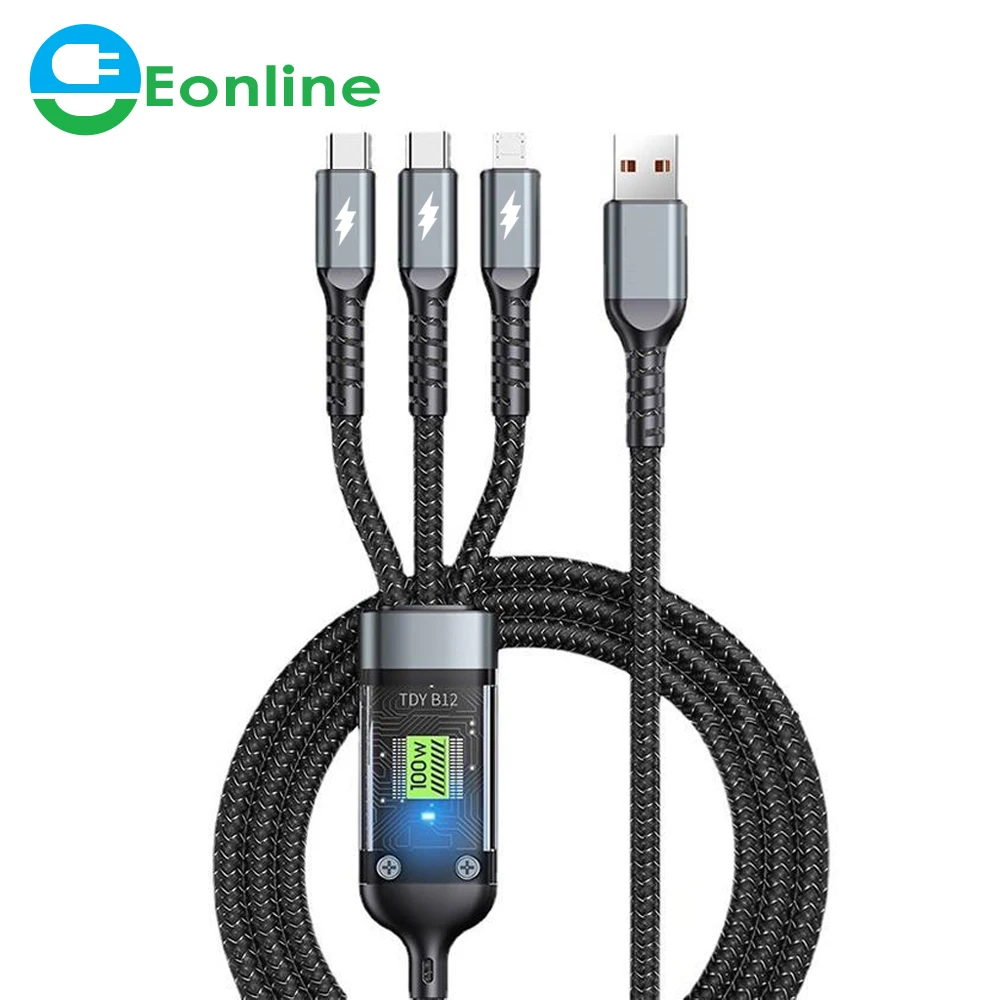 

EONLINE 3D OEM 3 in 1 USB Type C Cable for Charger Cable 100W Micro USB Type C Cable for Macbook Samsung Xiaomi