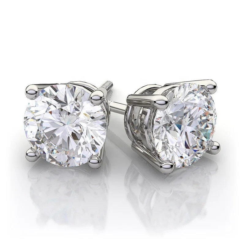 

Best Seller Real 14K White Solid Gold Vvs Color D Moissanite Diamond 2.00ct Solitaire Stud Earrings Screw Back