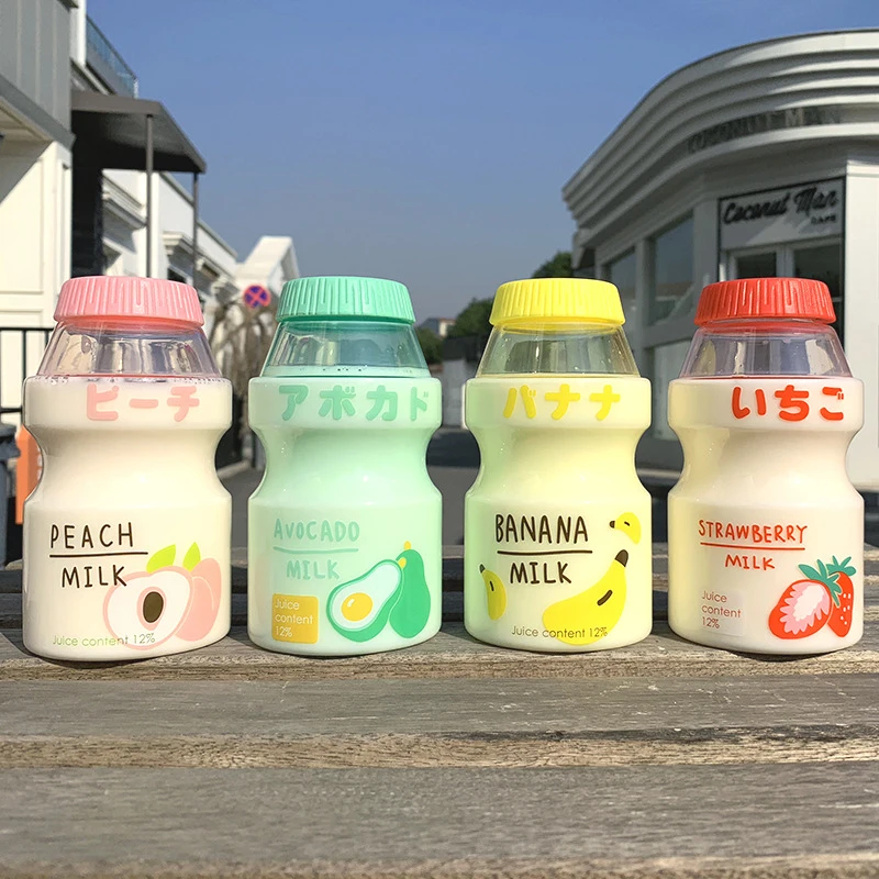 

Japanese style cute fruit printed plastic cup drink water bottle fashion gallon water bottle milk carton water bottle, Customized color