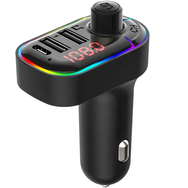 

Colorful lights blue-tooth fm transmitter dual USB Type-C car charger Blue tooth car kit Car mp3 player