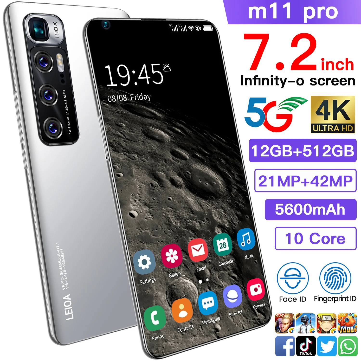 

M11 pro MTK6889 smartphone 10 core 7.2 inch infinity-0 screen cell phone 12+512GB Android 10 HD camera fingerprint mobile phones, Black, silver, blue