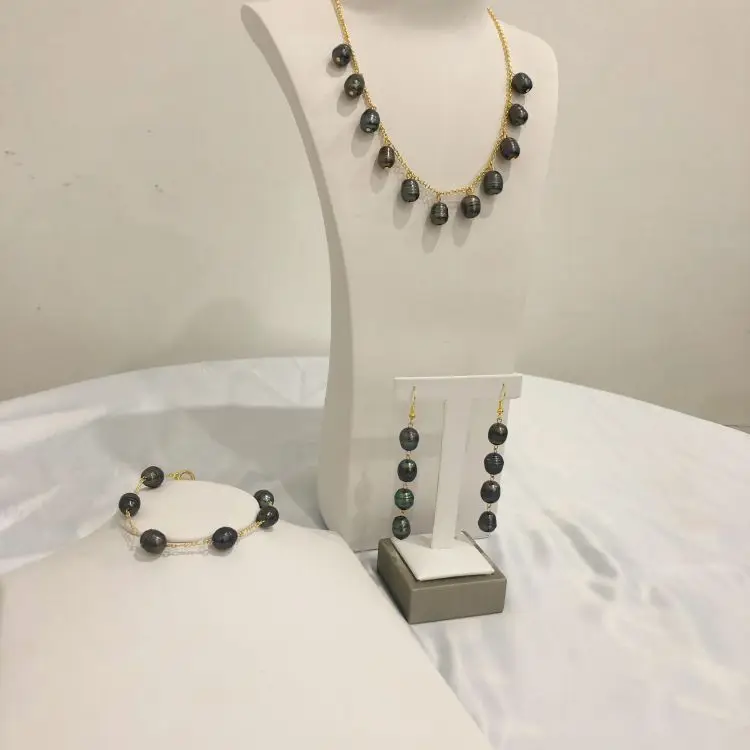 

Hawaiian Jewelry Sets Polynesian relly freshwater Pearl Necklaces Earrings Bangles Set Gold Plated Jewelry Wholesale, Black