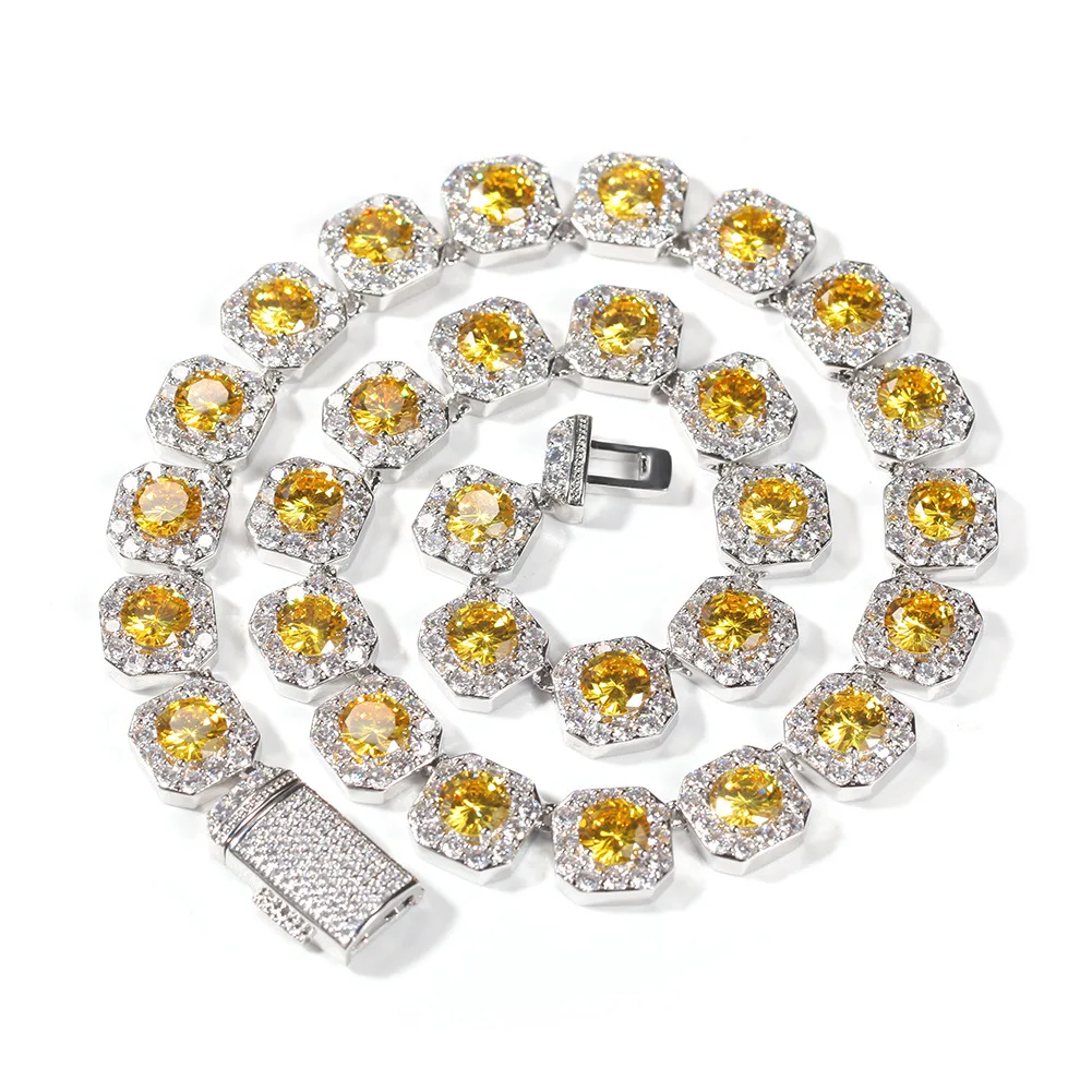 

Fashion Colored Pink Purple Yellow CZ Choker Necklace Micro Pave Link Chain for Women