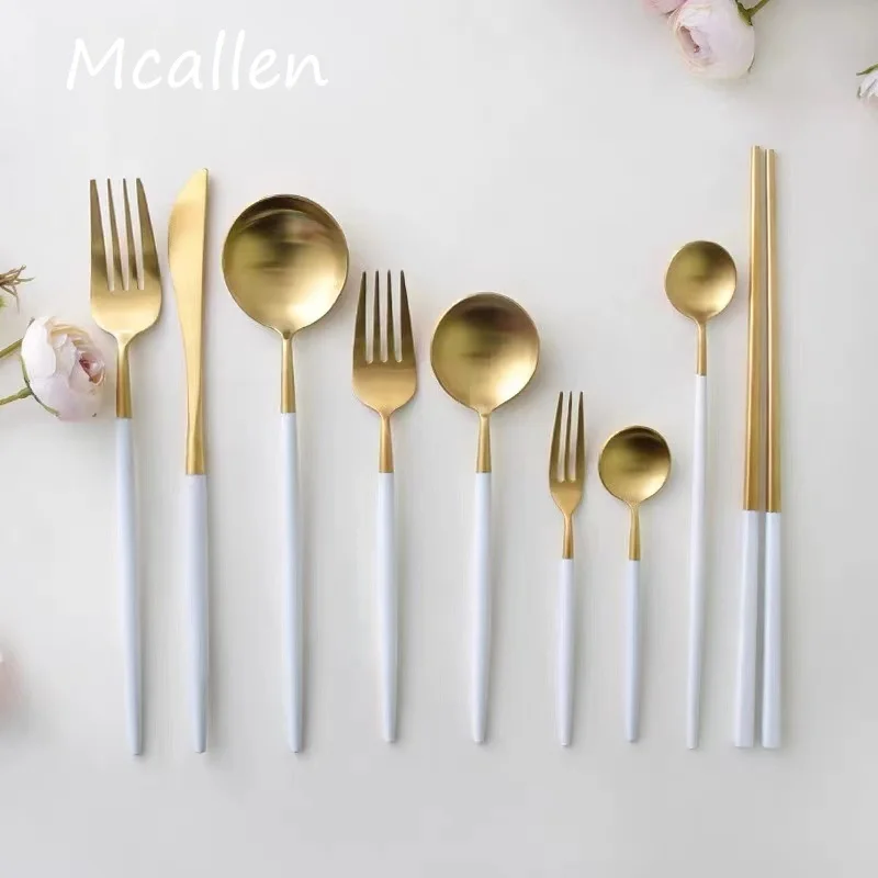 

Wedding Tableware Cubiertos Stainless Steel Flatware Matte Gold Cutlery Set