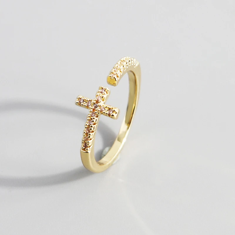 

Niche Design Cross Open Ring Mini Diamond Fashion Geometric Ring, Picture shows