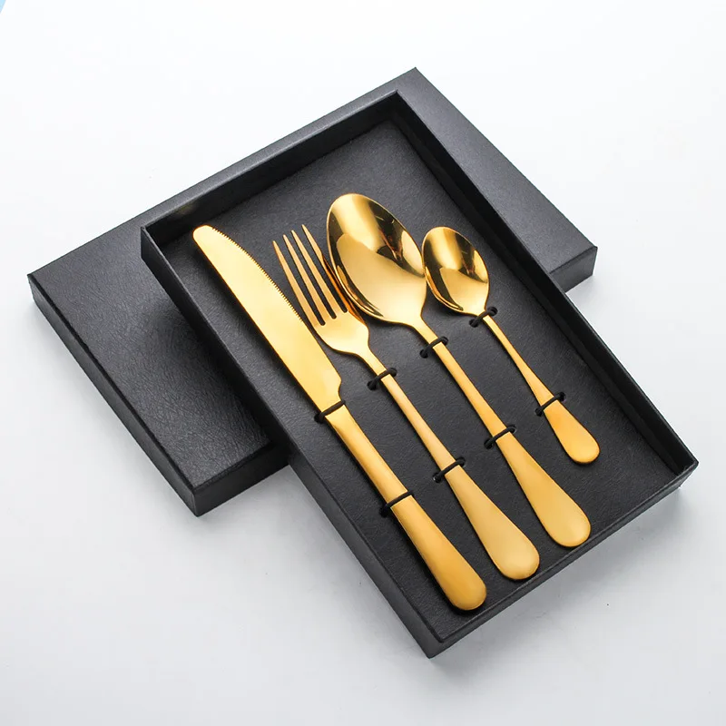 

Wholesale Modern Flatware Knife Spoon Fork Gift Set Stainless Steel Gold Plated 4pcs Cutlery Set With Box, Silver, glod, black, rose gold, colorful, customizable