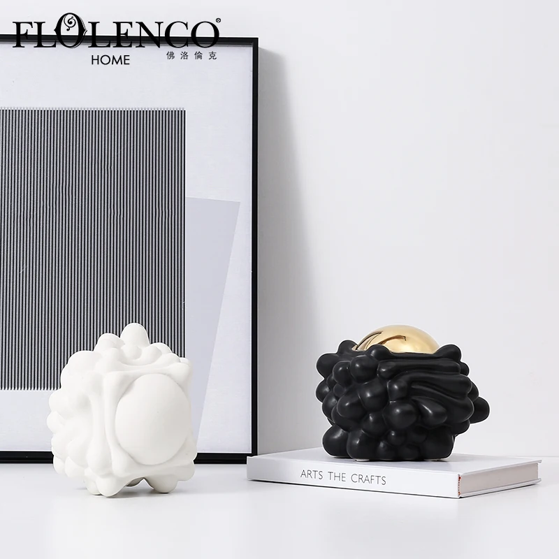 

2021 Luxury Nordic Simple Black White Gold Desk Ceramic Decorative Ornaments For Home Decor