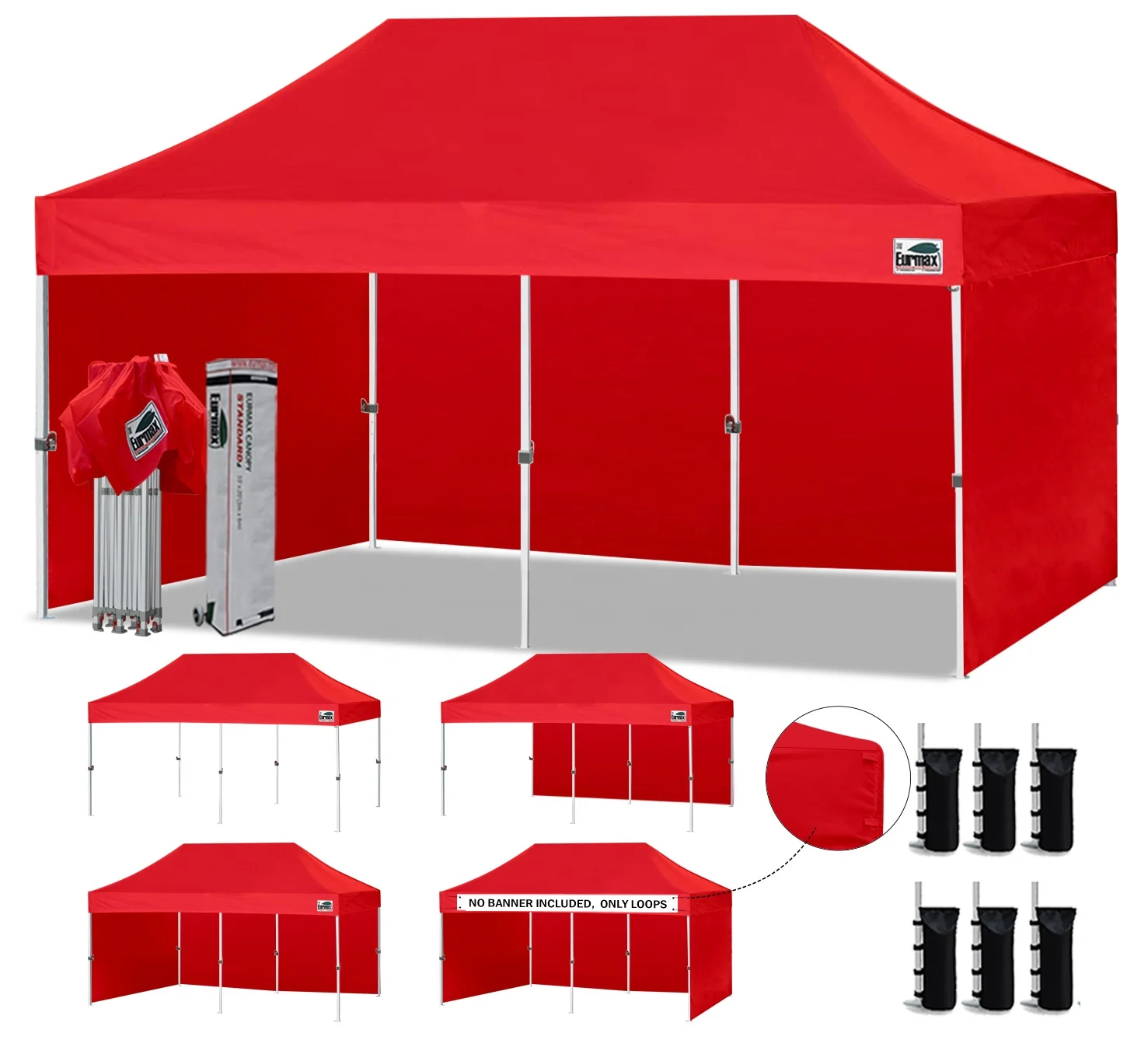 

Eurmax 10x20ft Pop up Canopy with 4 Sidewalls Outdoor Sunshade Tent Event Trade Show Canopy Red